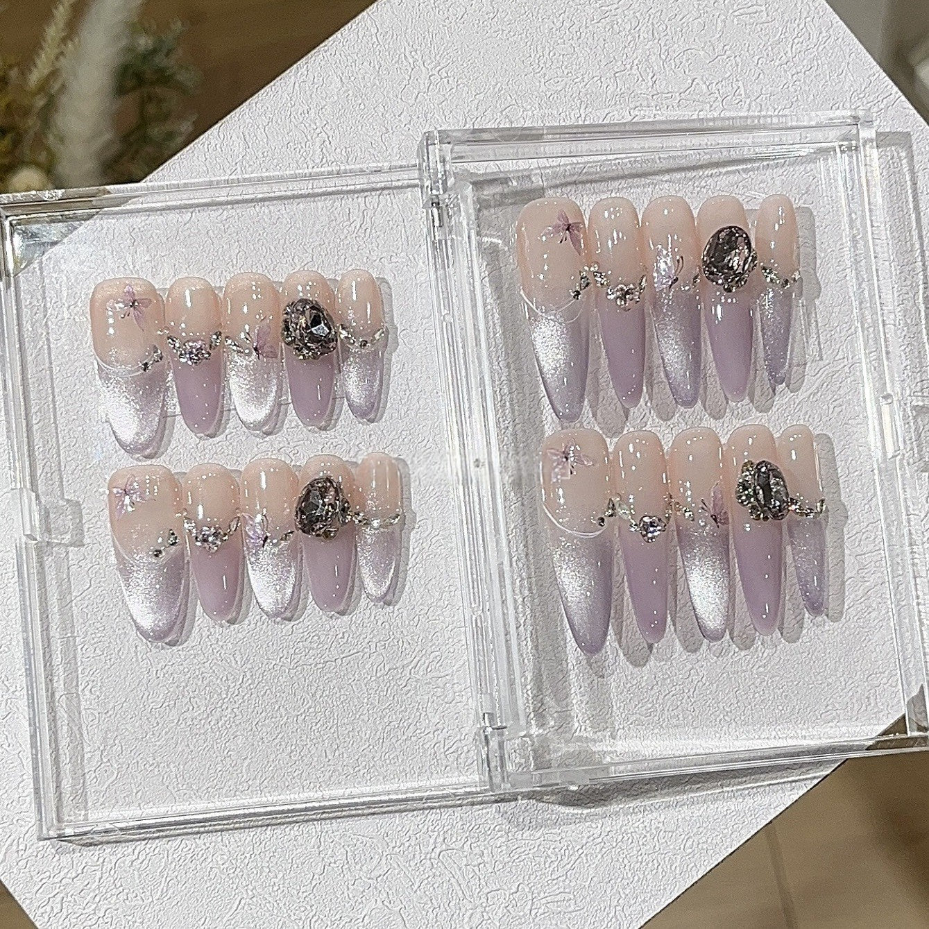 Lavender Cat-Eye Butterfly French Press-On Nails