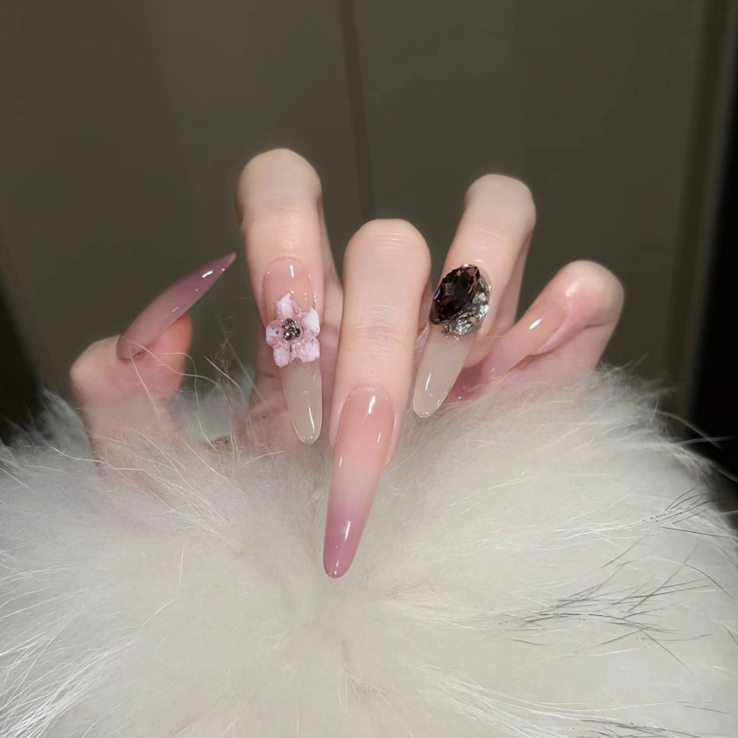 Grape Jam Gradient Press-On Nails | Handmade 3D Ice-Flower Gems