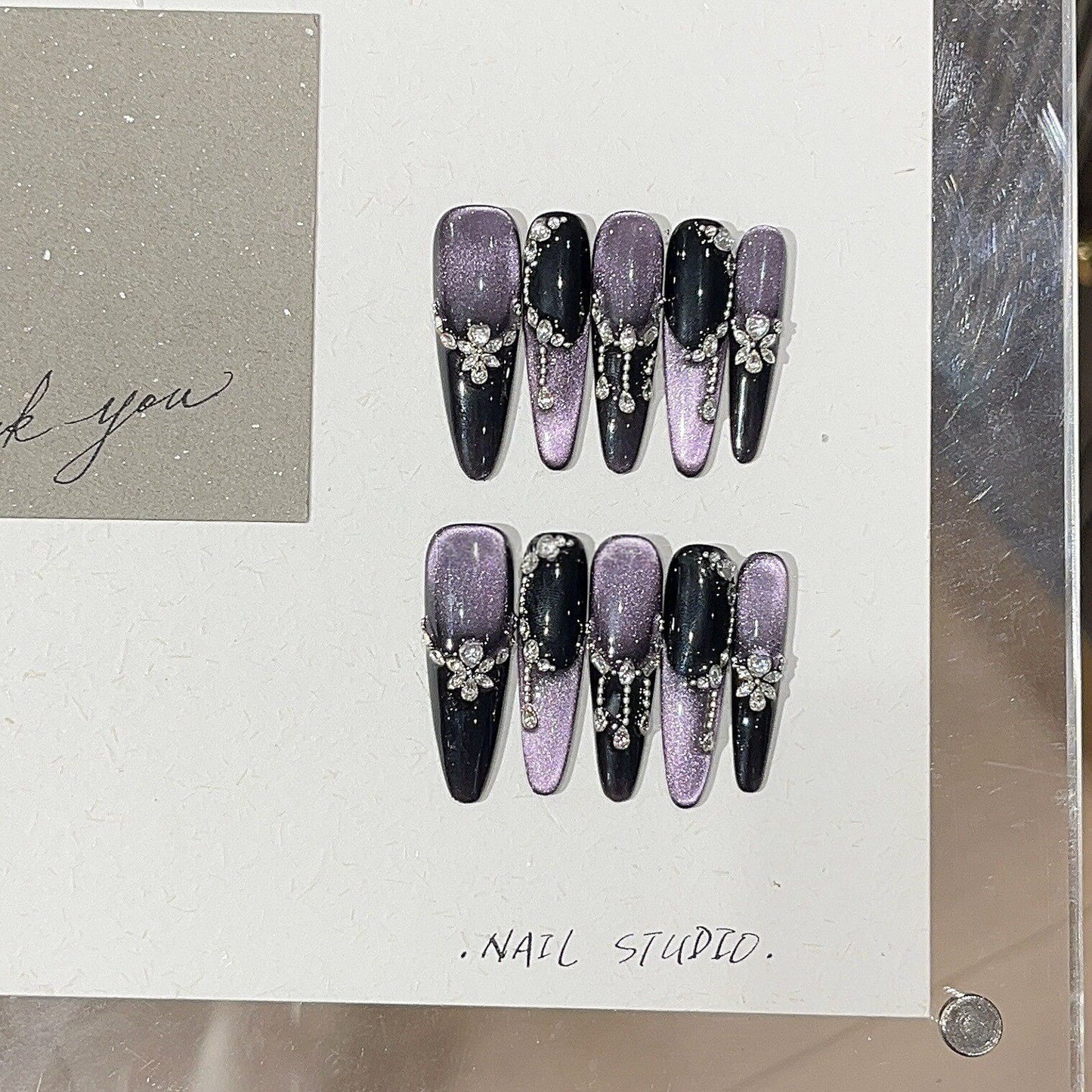 Violet Reverie Purple Cat-Eye Crystal Press-On Nails — Midnight Glam