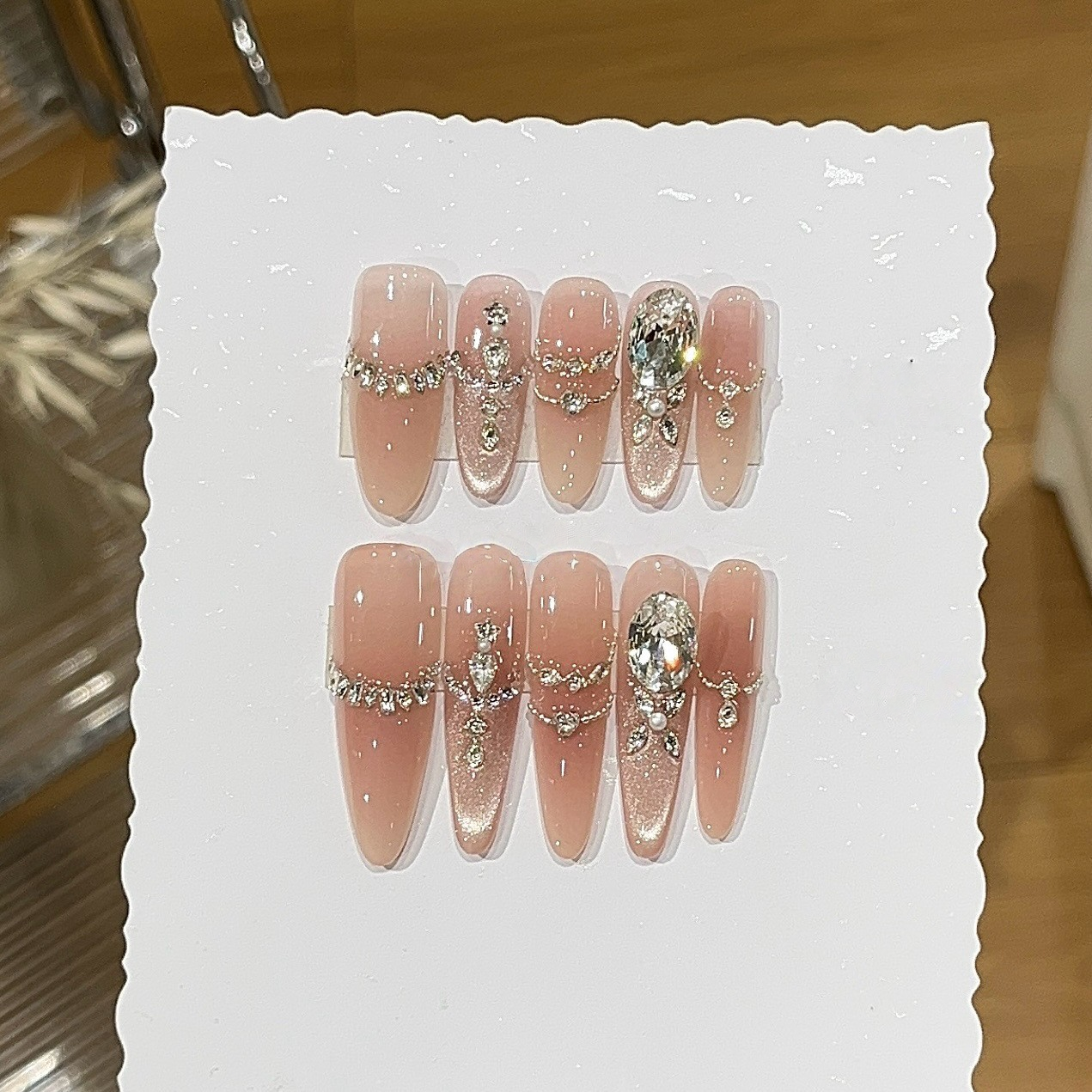 Milky Peach Blush | Crystal Press-On Nails