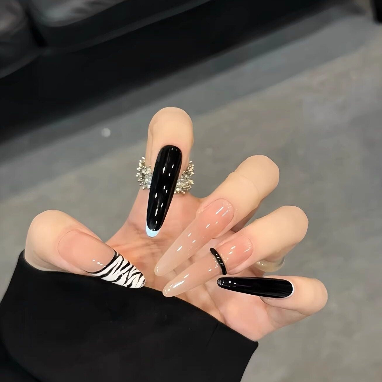 Zebra French Tip Press-On Nails