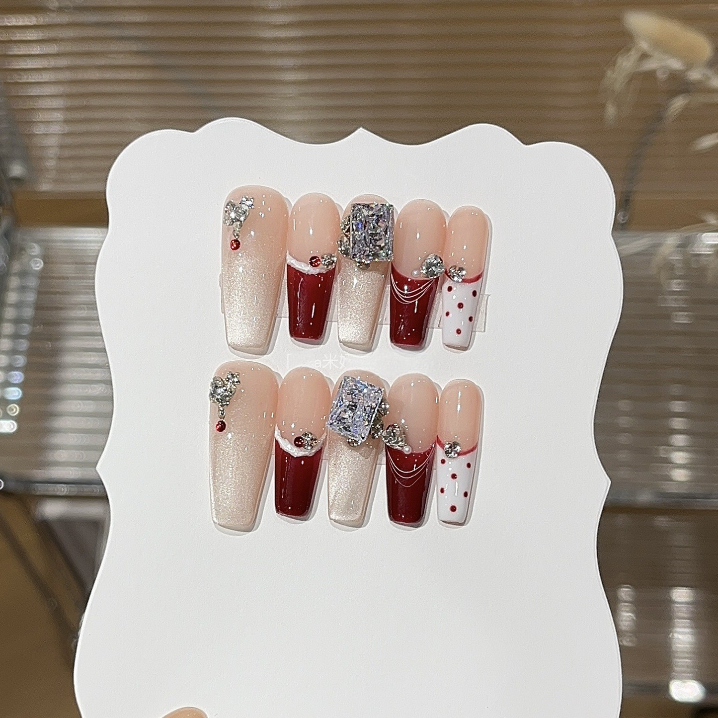 Raspberry Cream French Press-On Nails | Handmade Star Accent