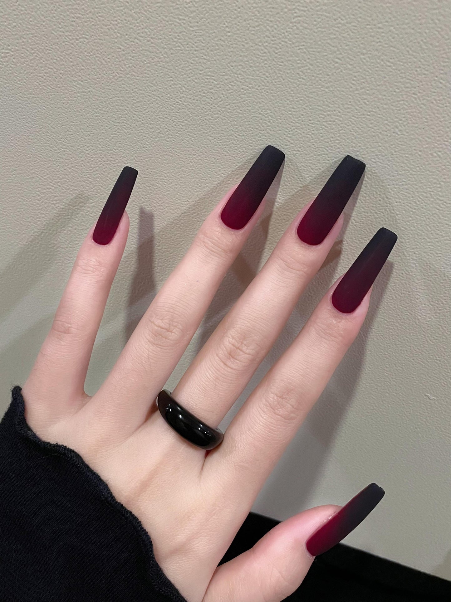 Red Black Ombre Press-On Nails — Handmade Matte Gothic Stiletto, Almond & Coffin Fake Nails