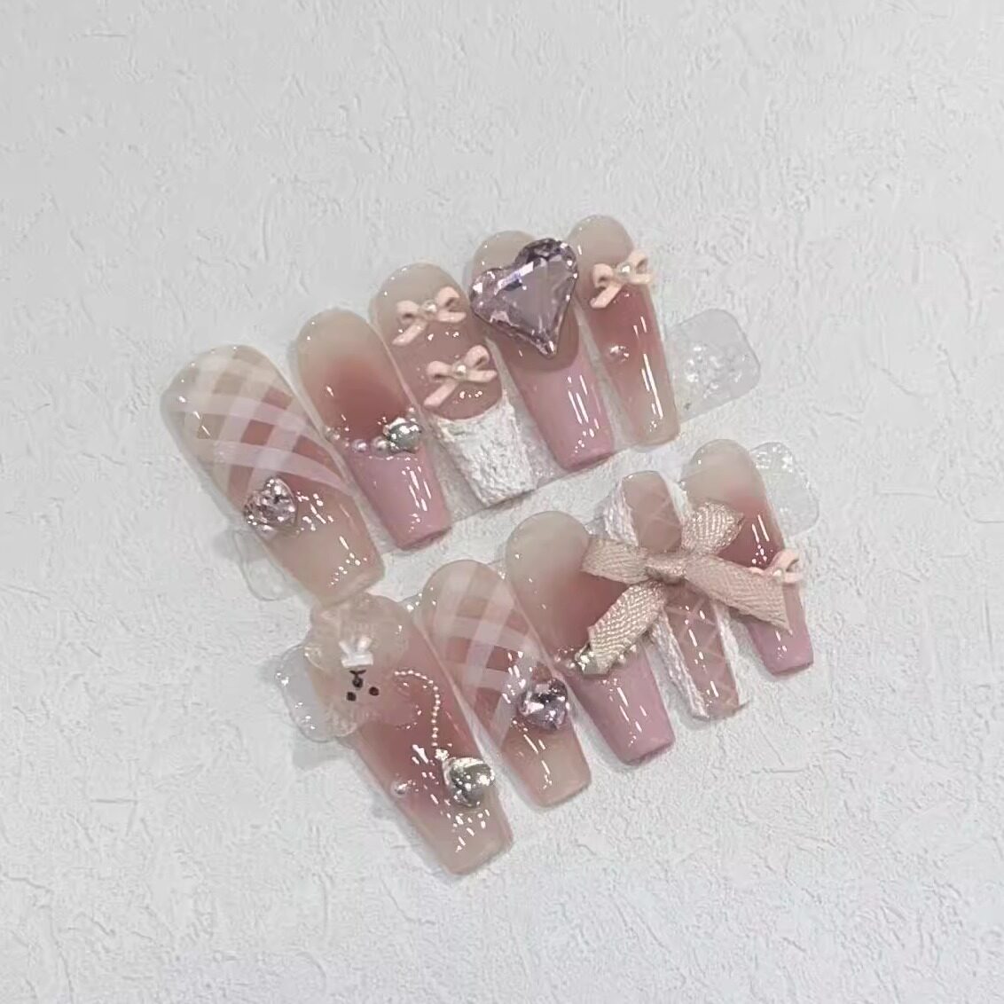 Blush Keepsake Pink Textured French Press-On Nails — Bow & Bear Charm