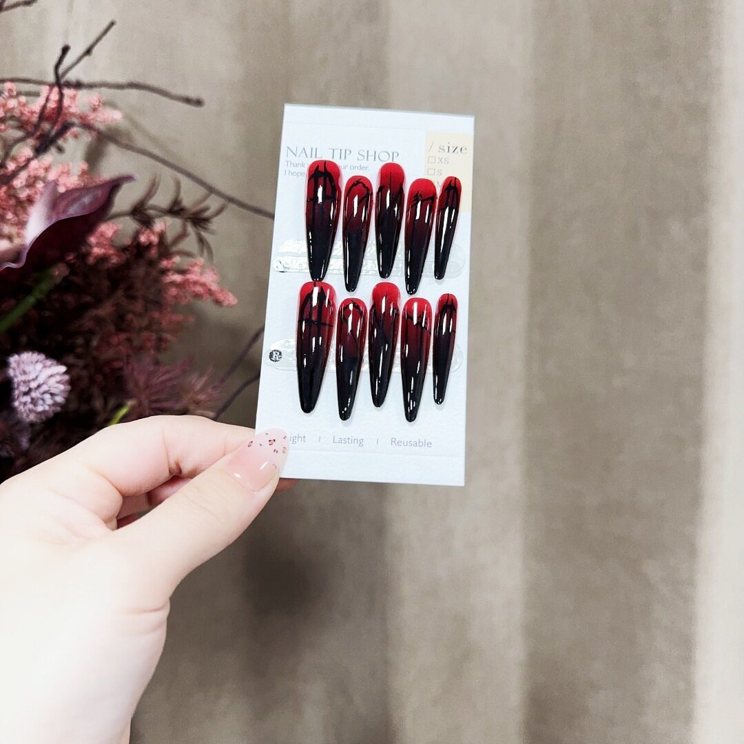 Gothic Red Black Ombre Press-On Nails - Extra Long Stiletto Fake Nails