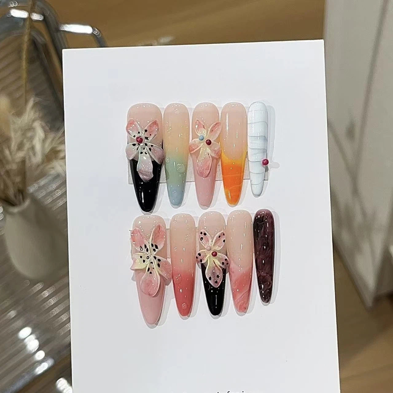 Seattle Night | Pink French Floral Press-On Nails
