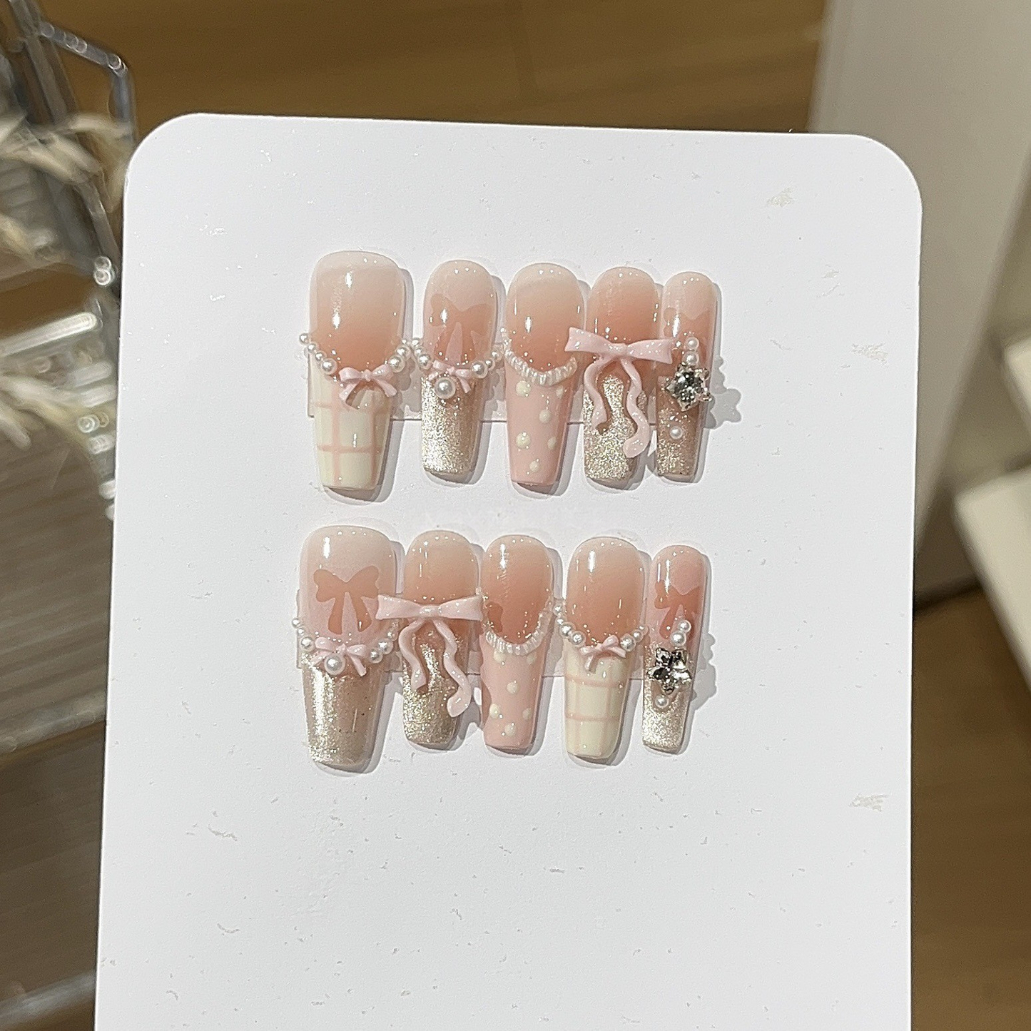 Sweet Blush Pink French Pearl Press-On Nails | Handmade