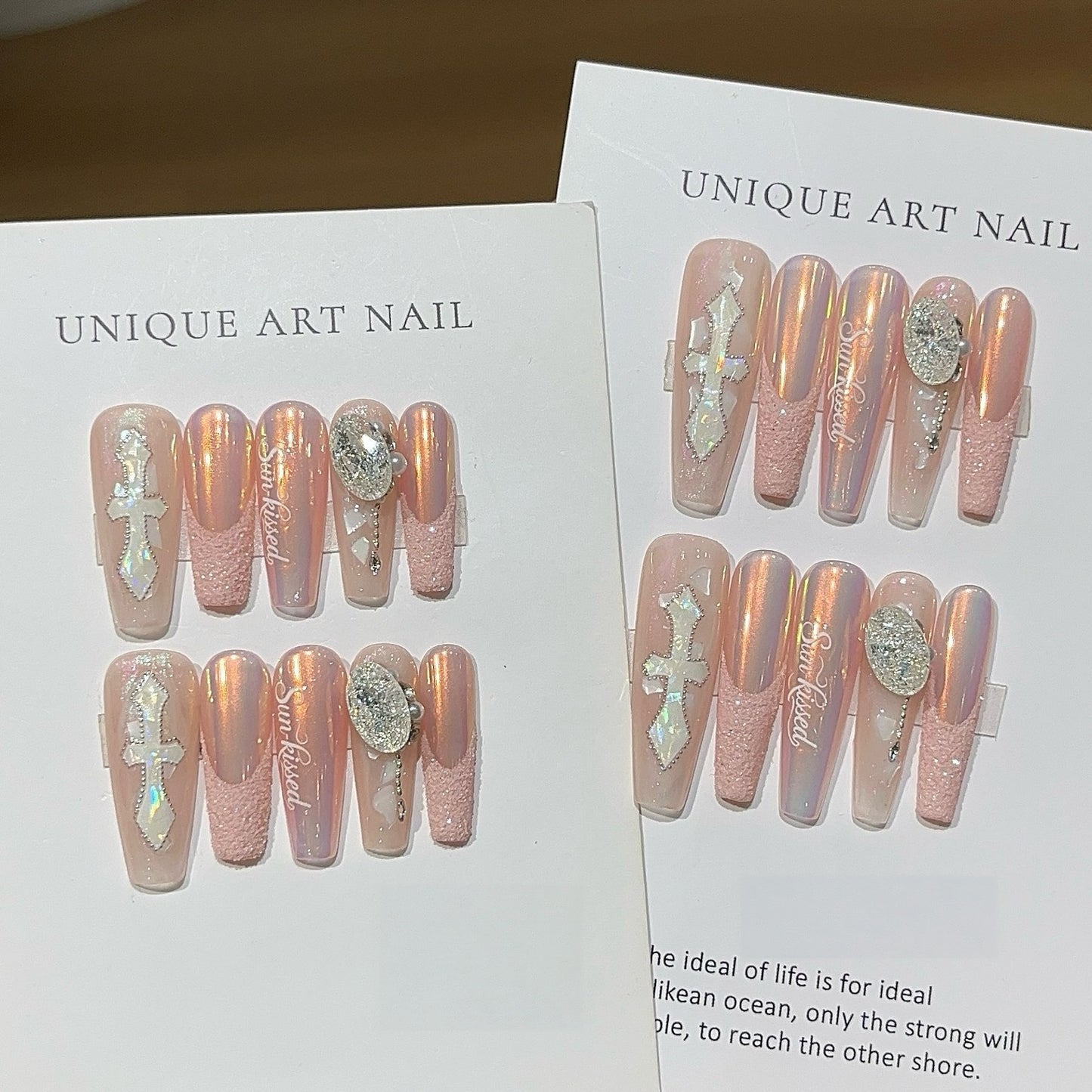 Handmade Pink Sand French Press-On Nails | Y2K