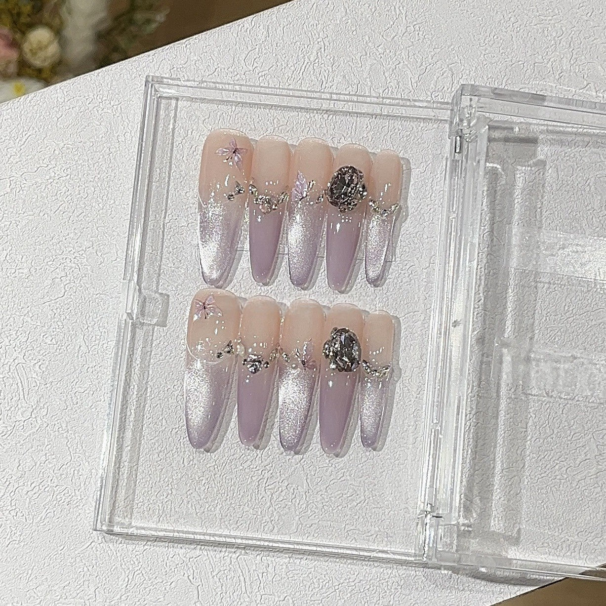 Lavender Cat-Eye Butterfly French Press-On Nails