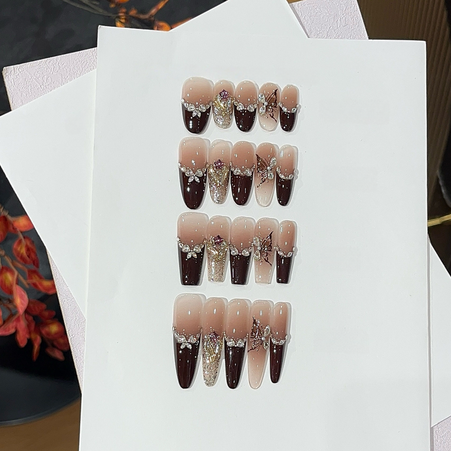 Hazelnut Cookie | Caramel French Butterfly Press-On Nails