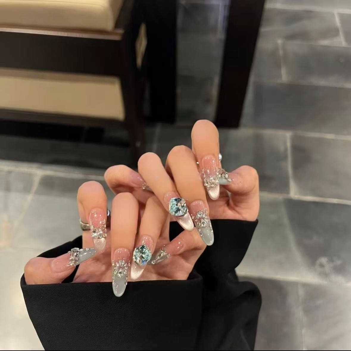 Dazzling Pink & Blue Cat-Eye Press-On Nails