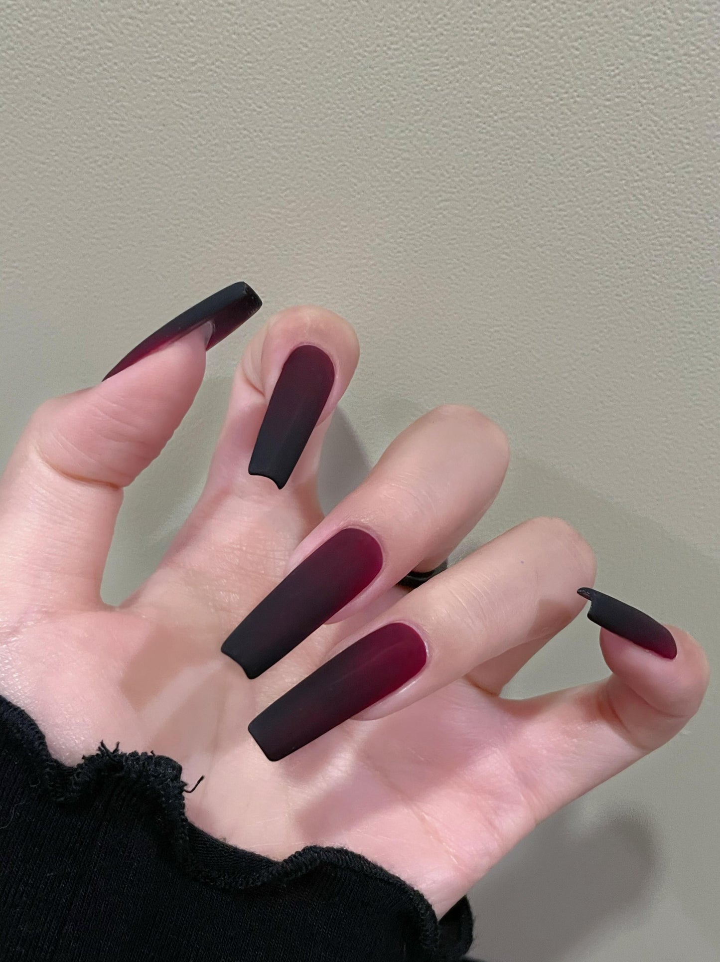 Red Black Ombre Press-On Nails — Handmade Matte Gothic Stiletto, Almond & Coffin Fake Nails