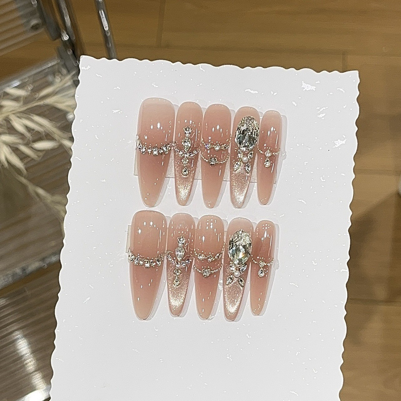 Milky Peach Blush | Crystal Press-On Nails