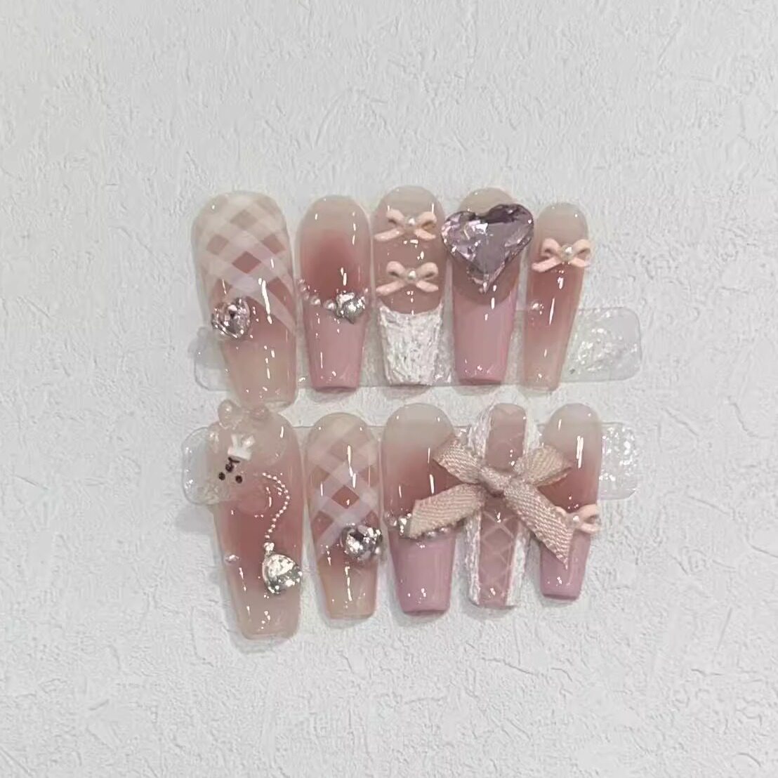 Blush Keepsake Pink Textured French Press-On Nails — Bow & Bear Charm
