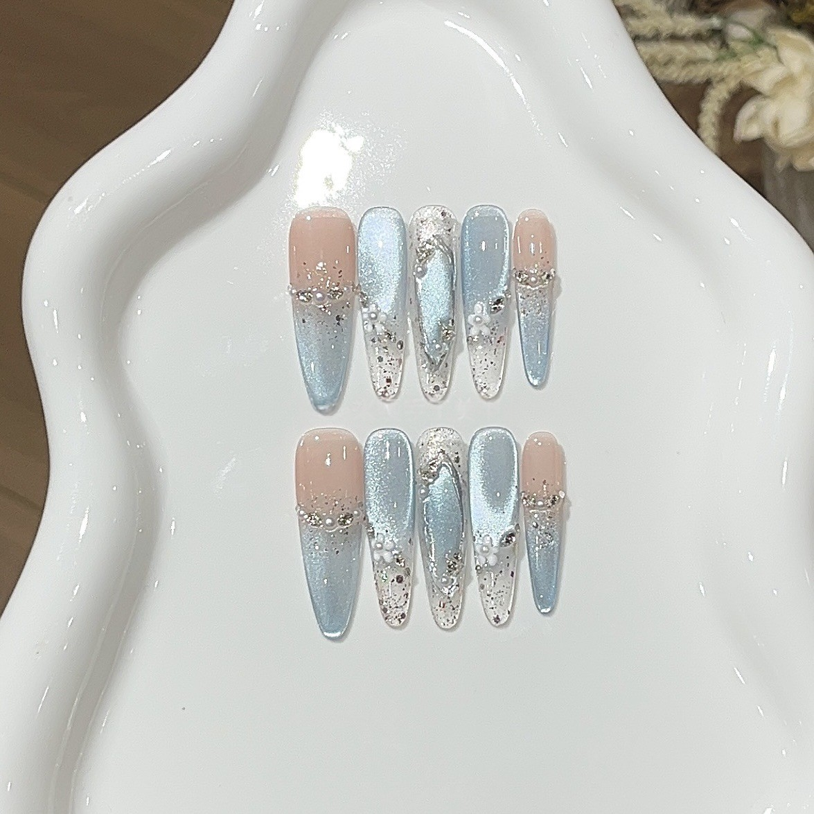 Summer Sparkle | Dreamy Blue Cat-Eye Press-On Nails