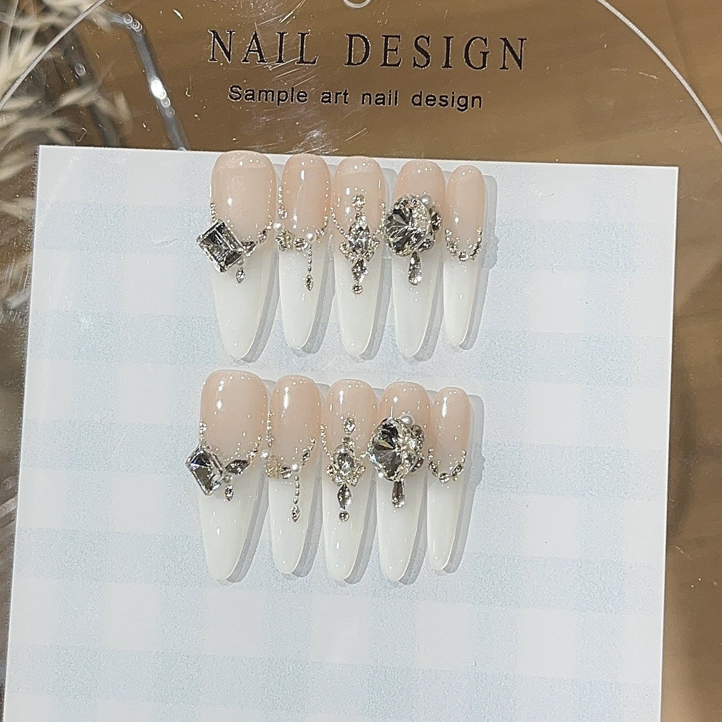Icy Moonstone | White & Pink Press-On Nails