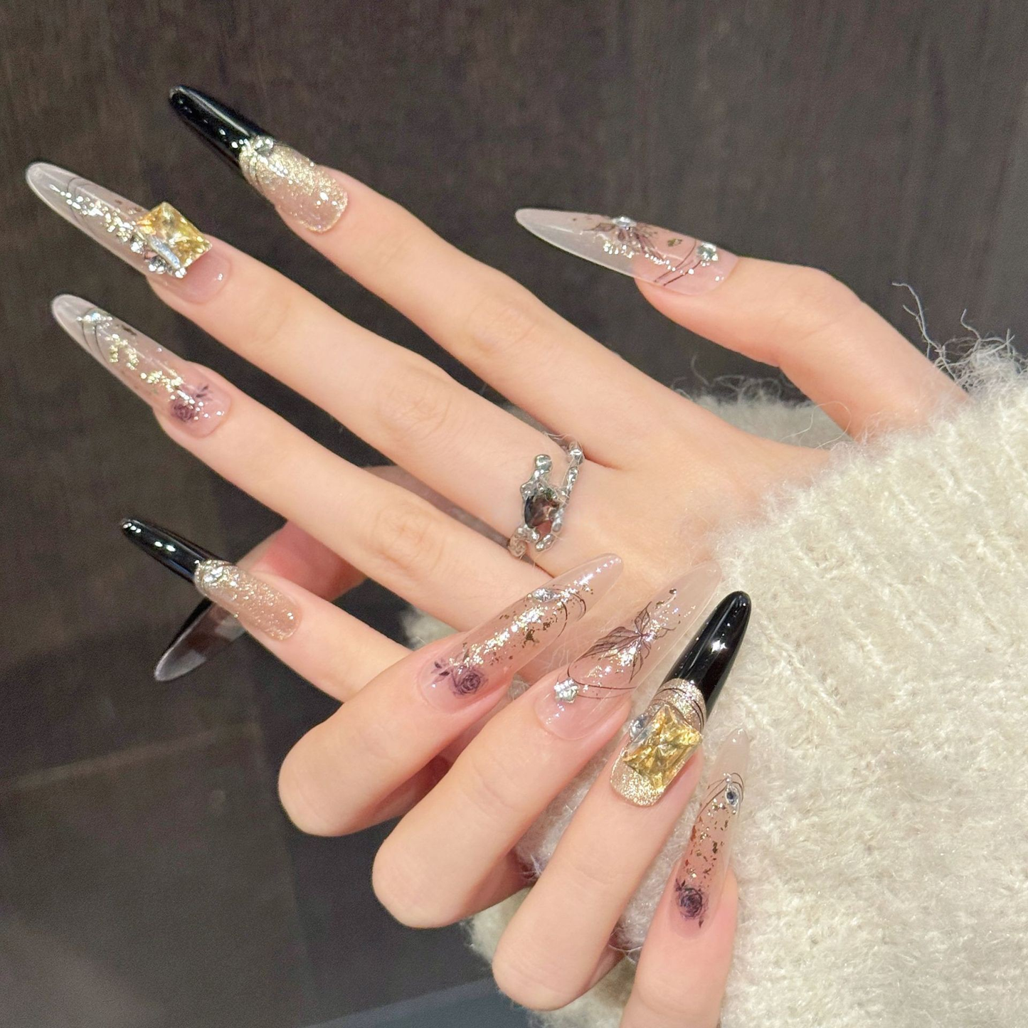 Amber Gilded | Black French Cat-Eye Press-On Nails