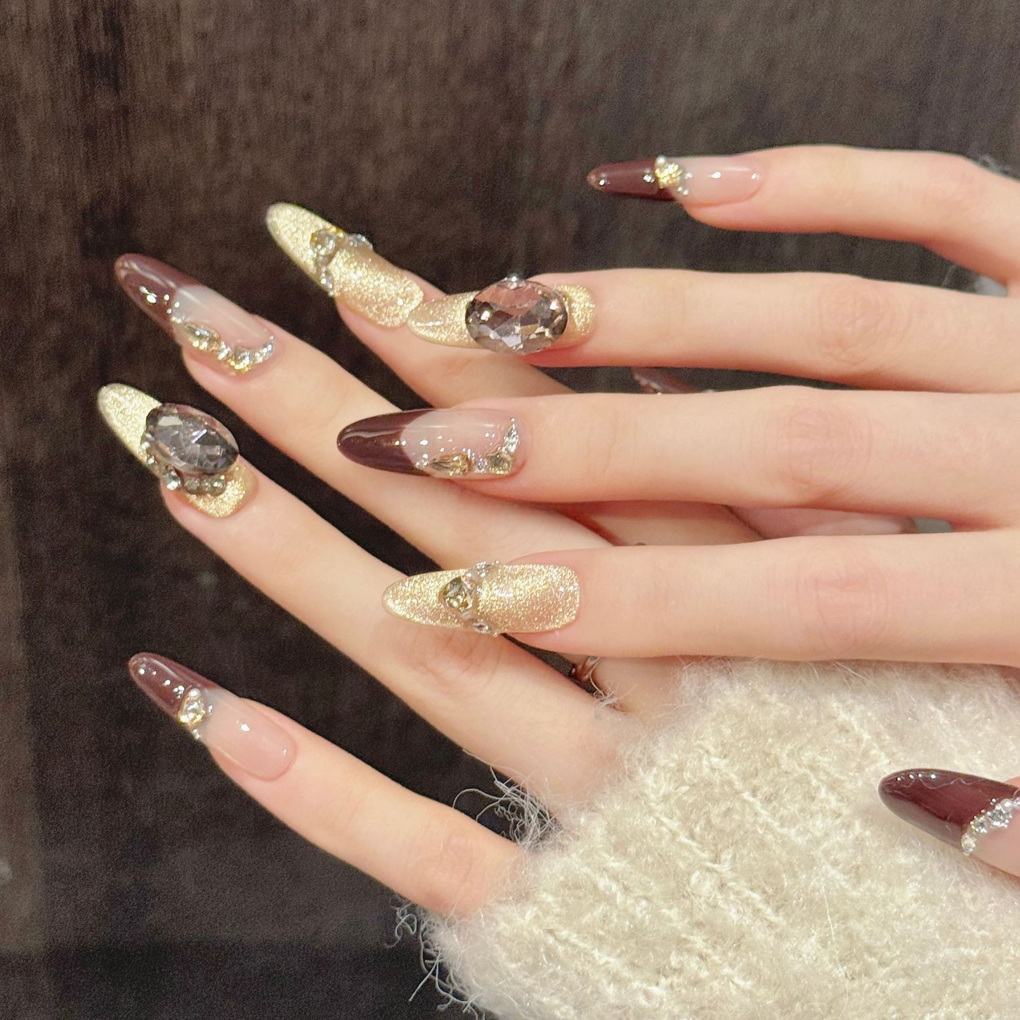 Caramel Latte | French Cat-Eye Press-On Nails
