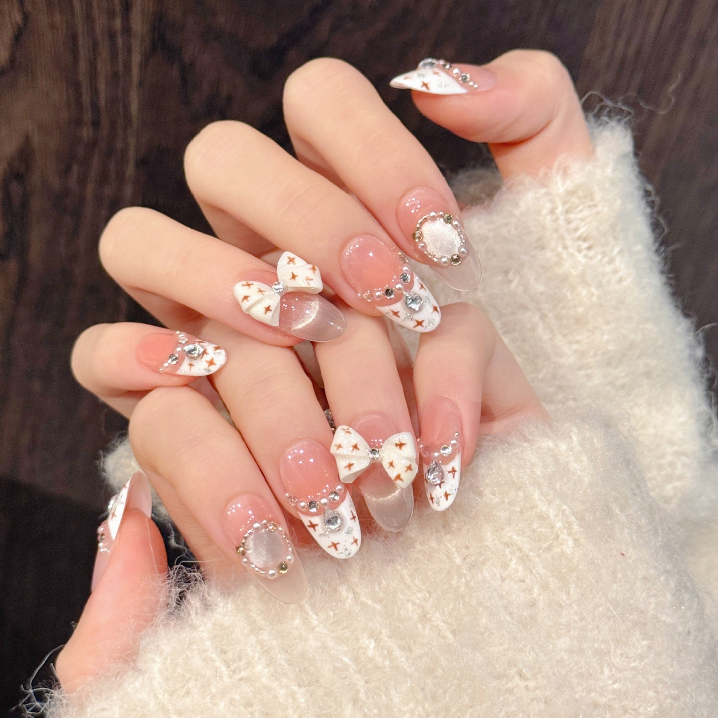 Parisian Bow French Cat-Eye Press-On Nails
