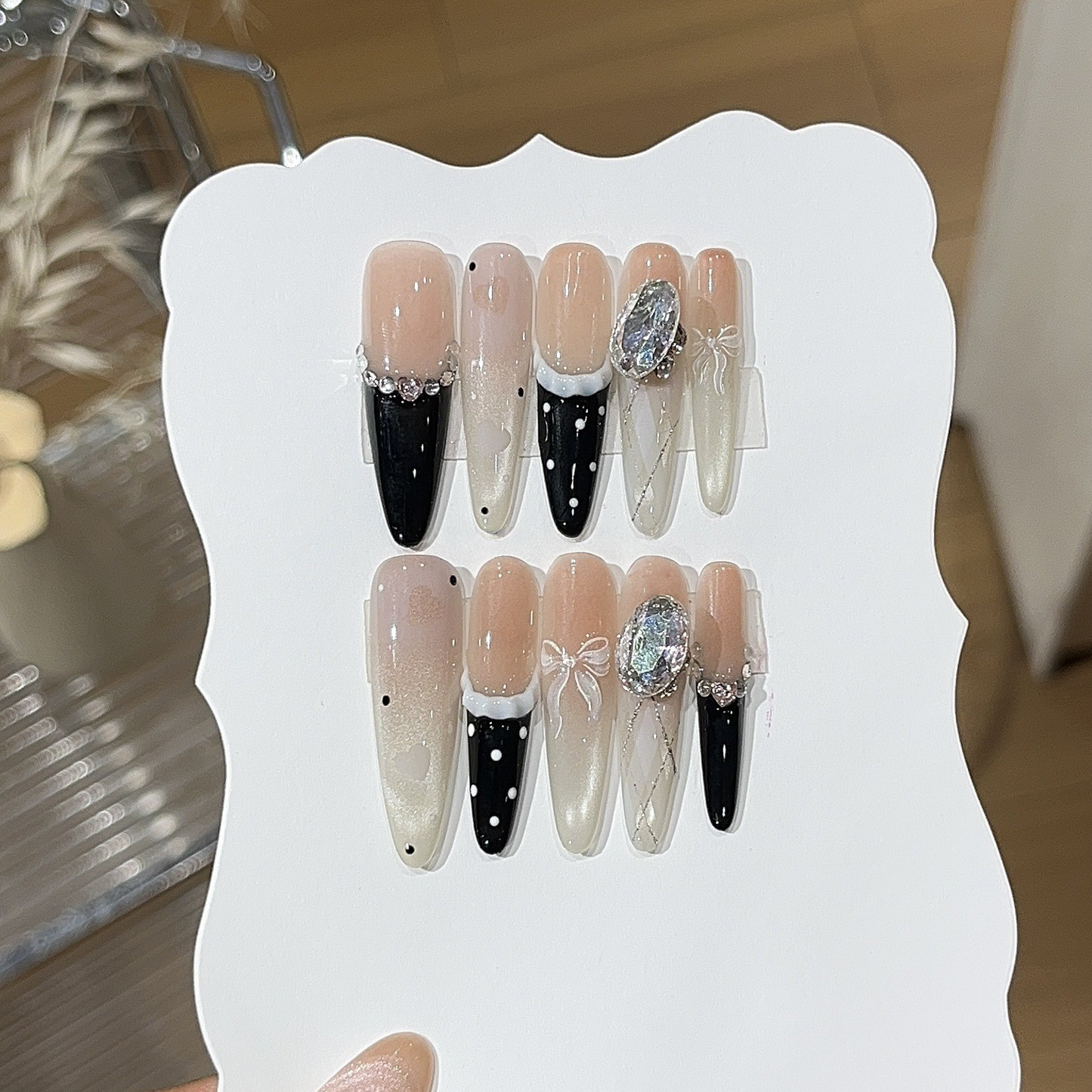 Ballet Sweetheart | Black French Cat-Eye Press-On Nails