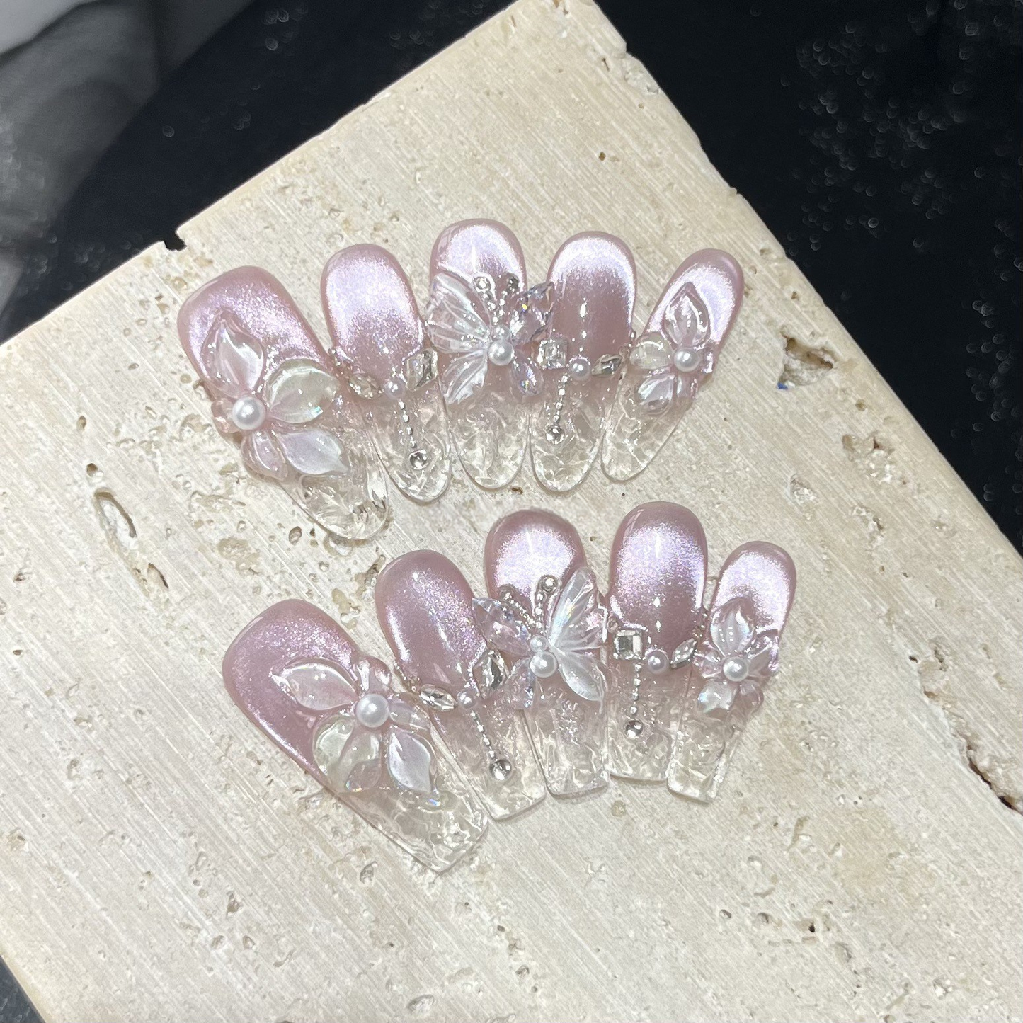 Purple Bauhinia | Hand-Sculpted Cat-Eye Press-On Nails
