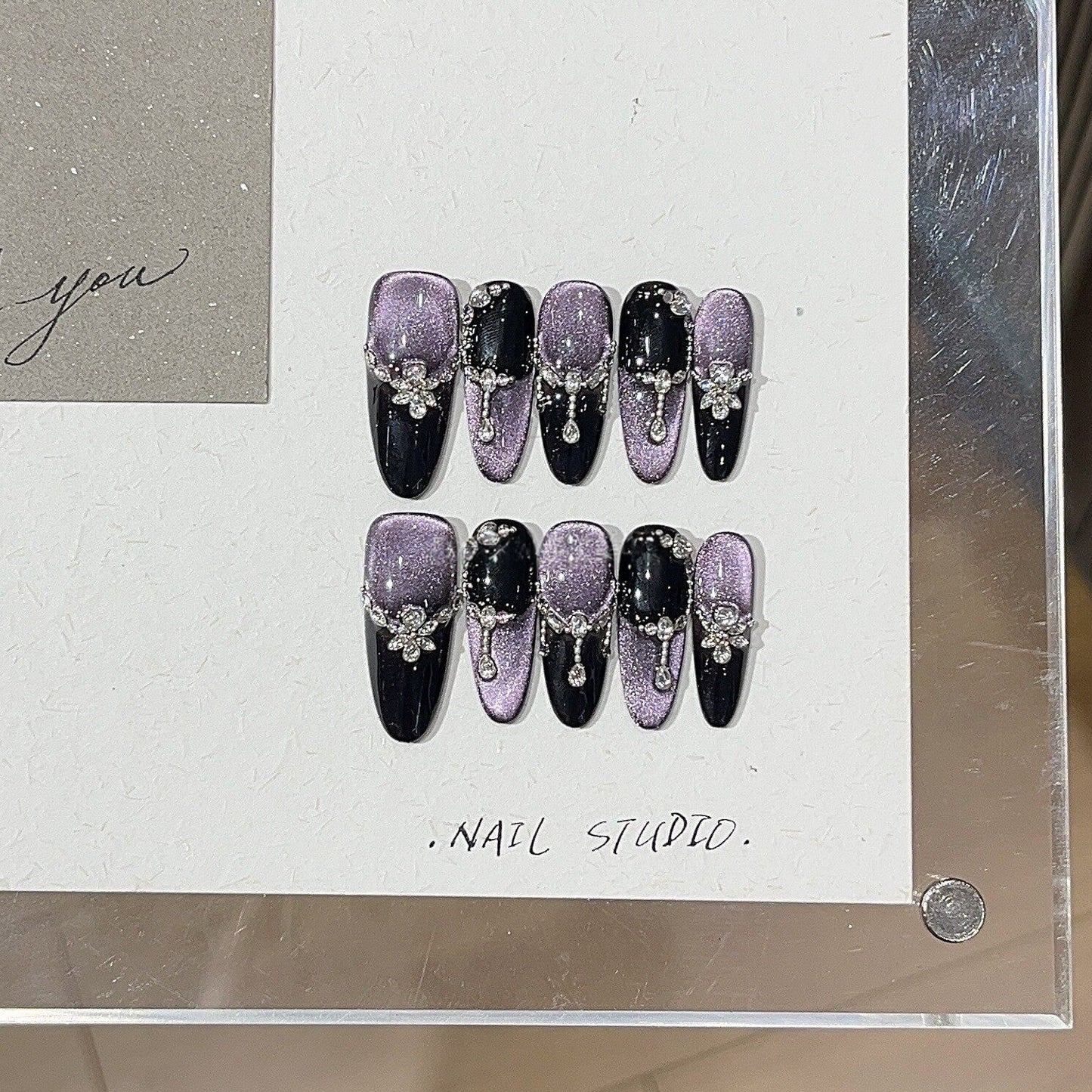 Violet Reverie Purple Cat-Eye Crystal Press-On Nails — Midnight Glam