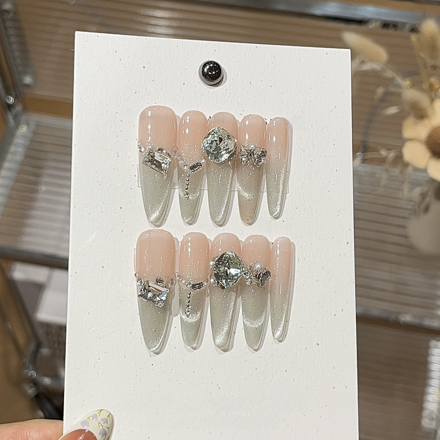 Ethereal Smile | Translucent Green Cat-Eye Press-On Nails