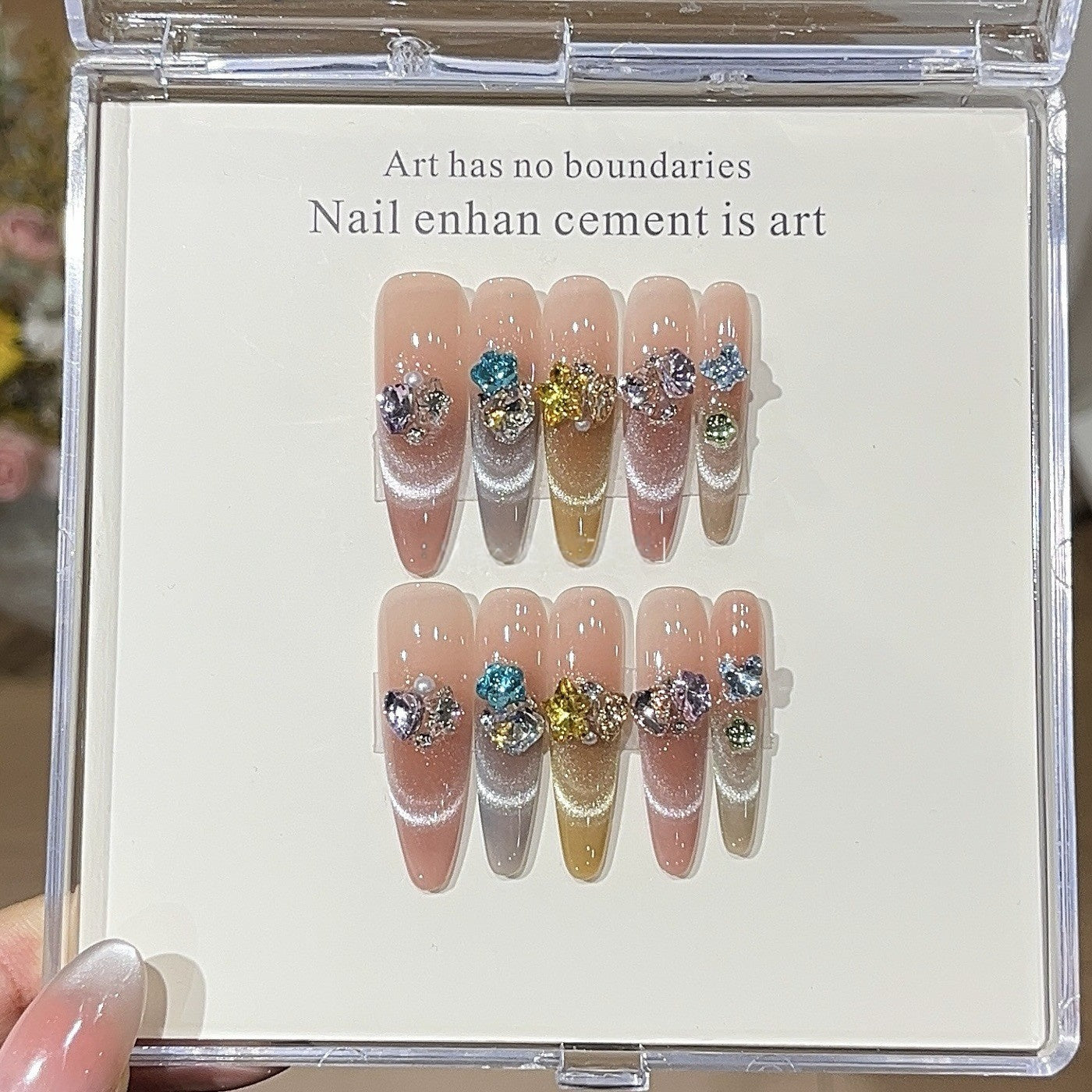Dopamine Jewel Box Multicolor Gem Press-On Nails — Crystal Clusters