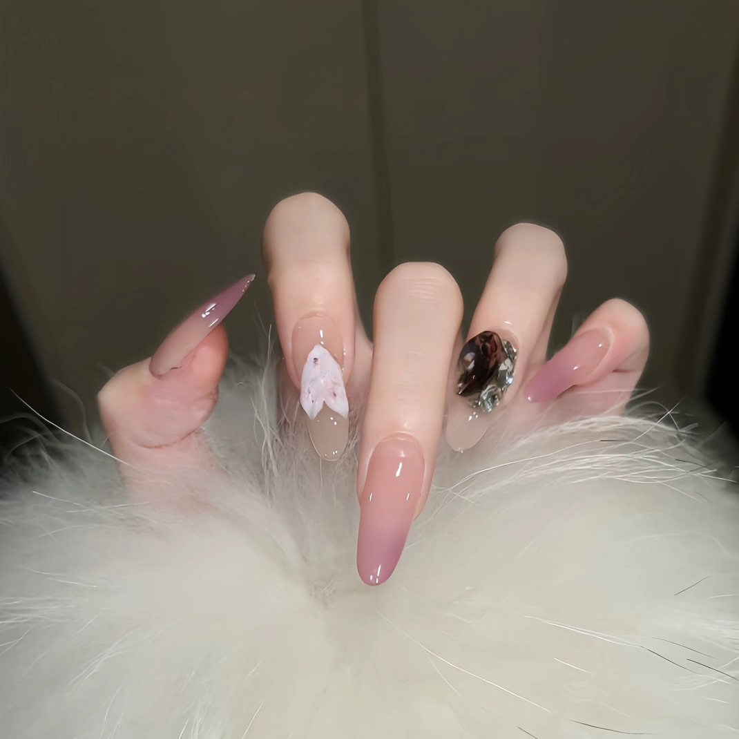 Grape Jam Gradient Press-On Nails | Handmade 3D Ice-Flower Gems