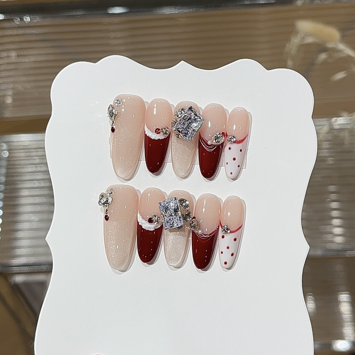 Raspberry Cream French Press-On Nails | Handmade Star Accent