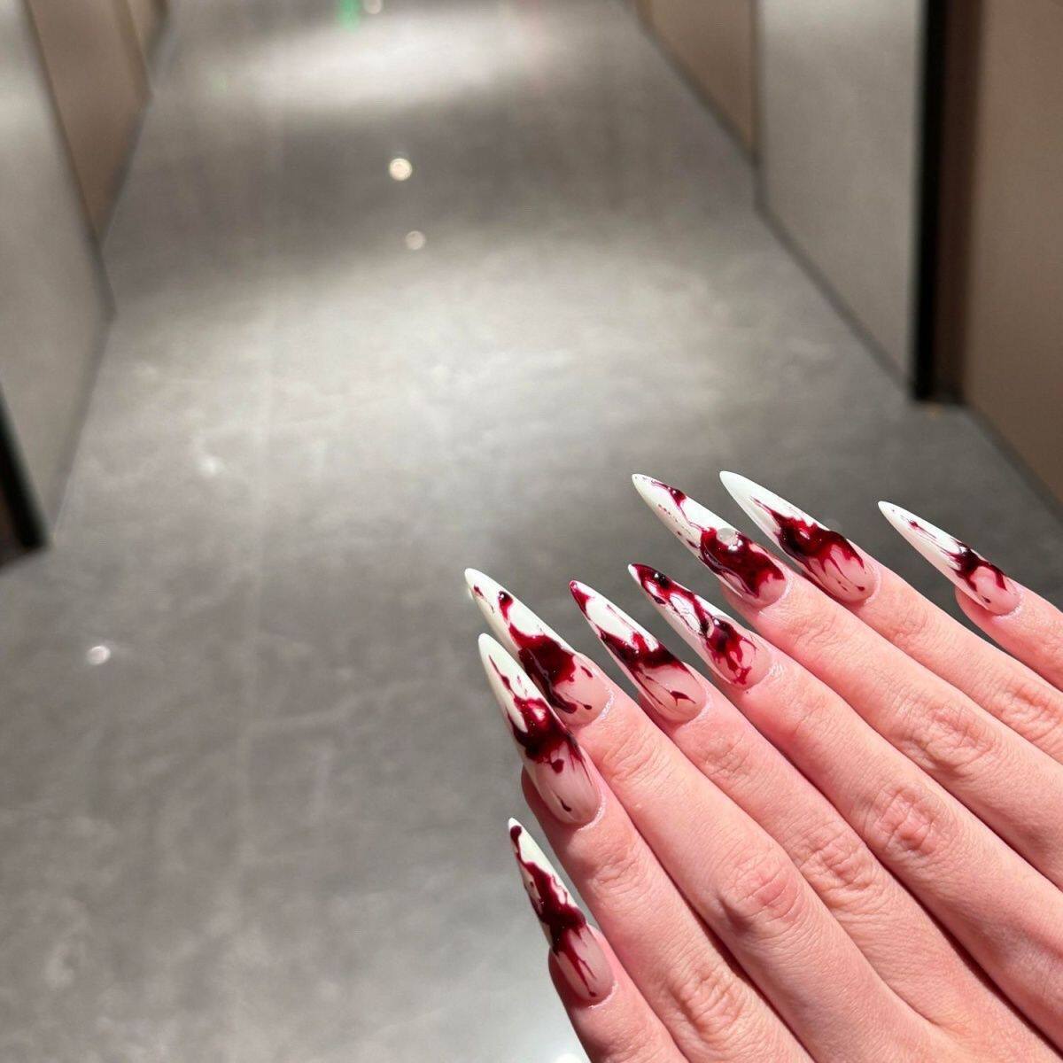 Blood Splatter Press-On Nails - Halloween Horror Long Stiletto Fake Nails