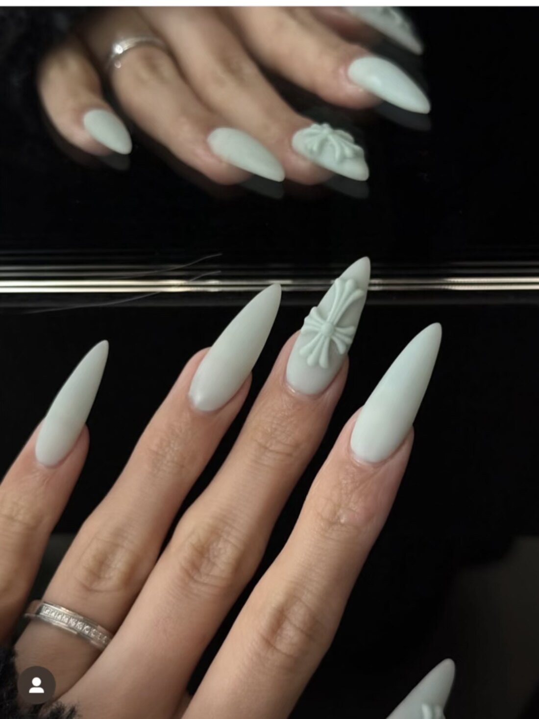 Icy Blue Cross Charm Press-On Nails - Matte or Glossy Gothic Stiletto & Almond Fake Nails