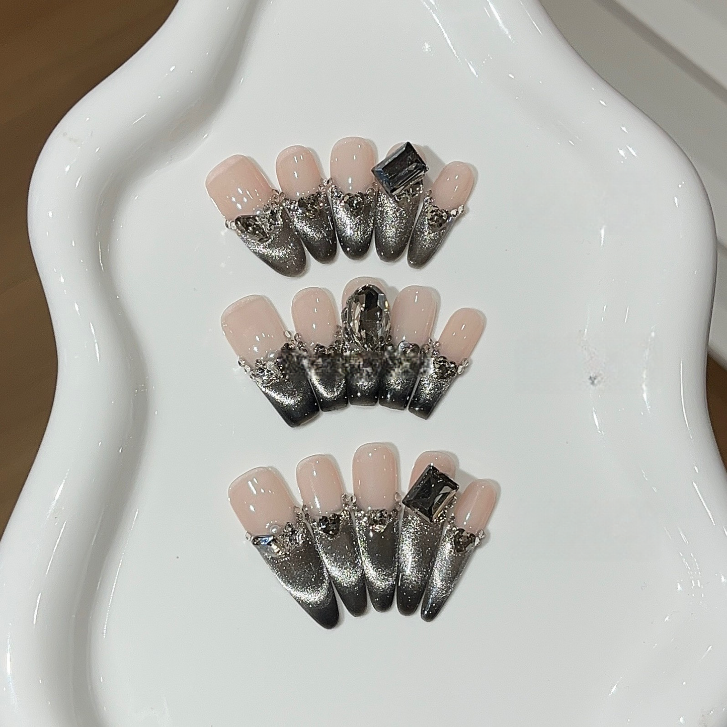 Midnight Ice | Cat-Eye Rhinestone Press-On Nails