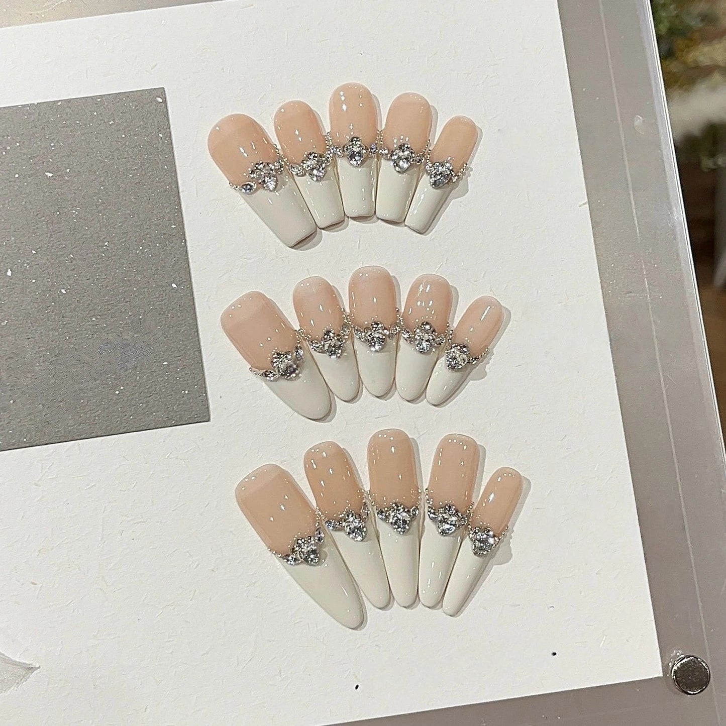 Silver Moon Ballet | Milky White French Crystal Press-On Nails