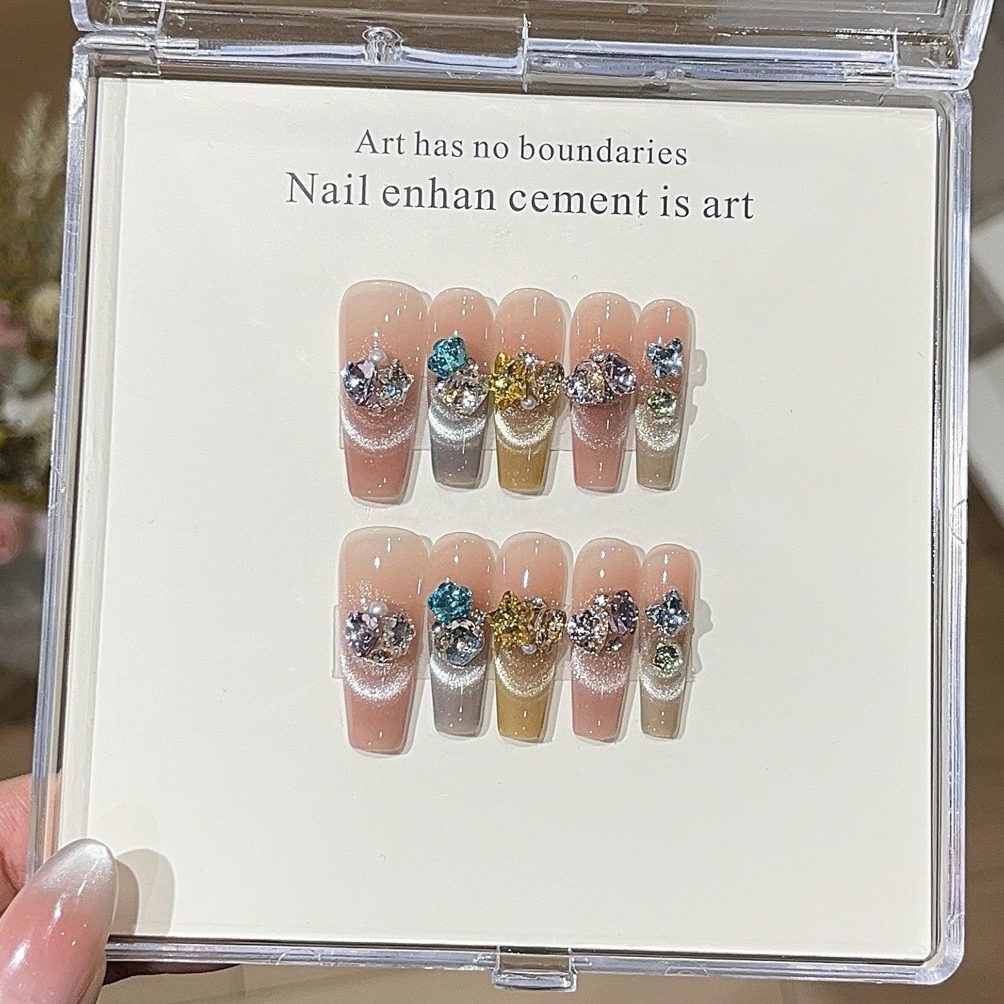 Dopamine Jewel Box Multicolor Gem Press-On Nails — Crystal Clusters