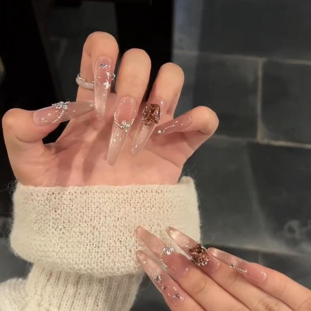 Berry Milk | Sparkling Matte Cat-Eye Press-On Nails