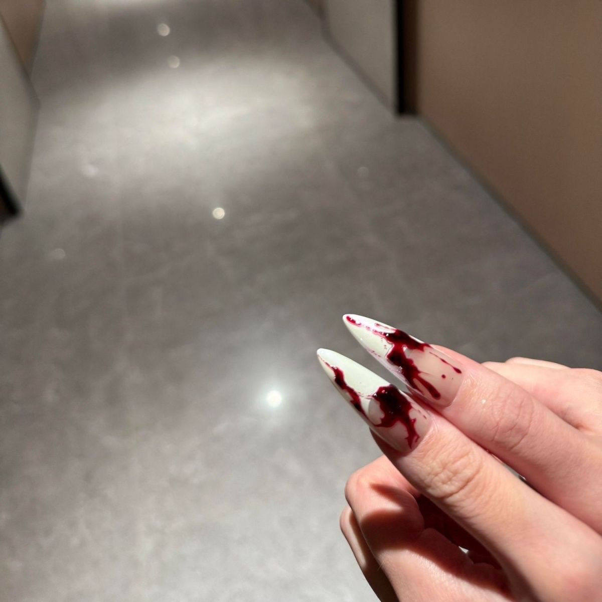 Blood Splatter Press-On Nails - Halloween Horror Long Stiletto Fake Nails