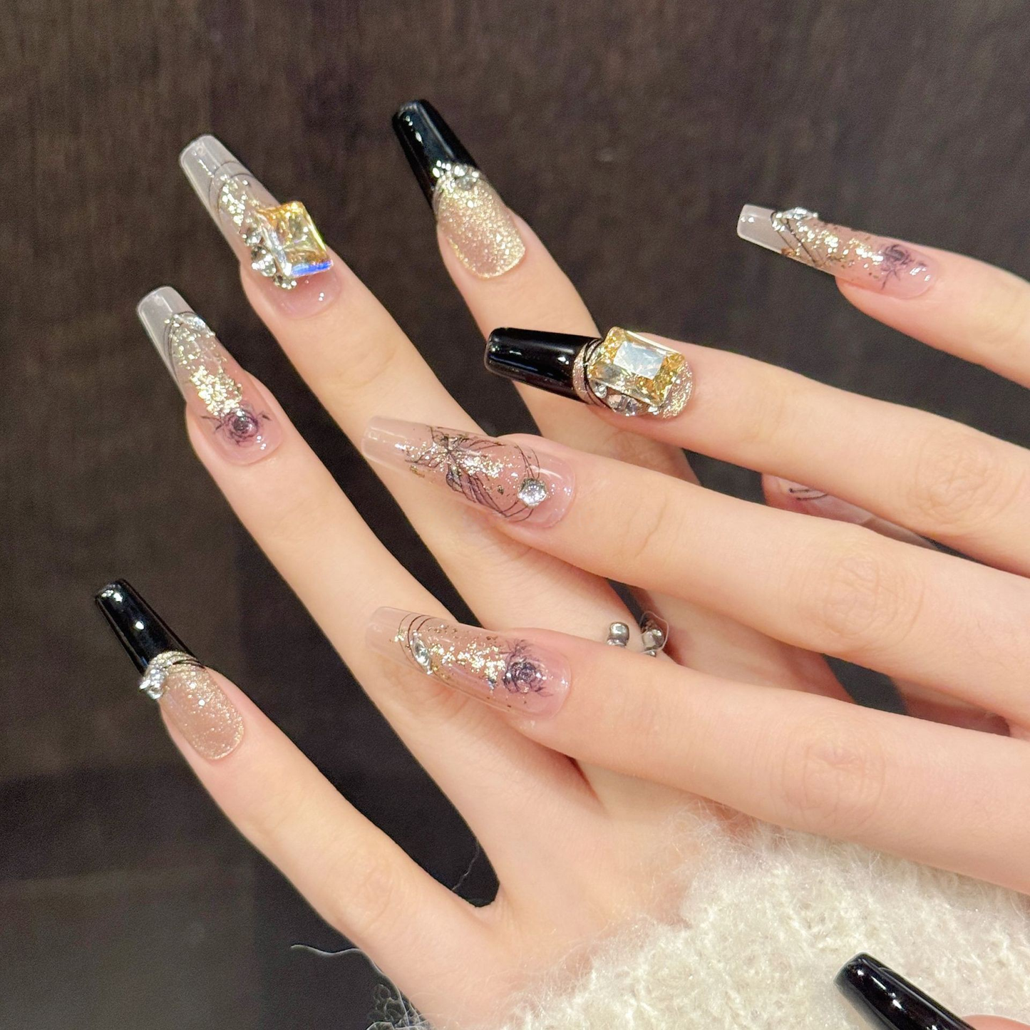 Amber Gilded | Black French Cat-Eye Press-On Nails