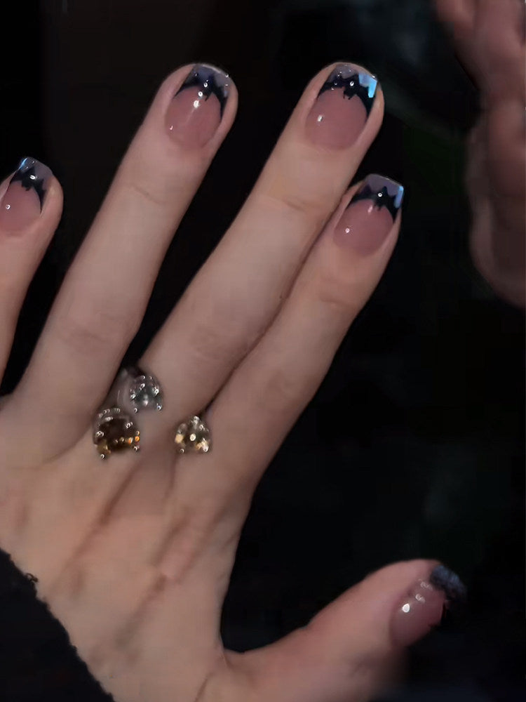 Glow-in-the-Dark Halloween Bat Press-On Nails - Blue Cat-Eye Handmade False Nails
