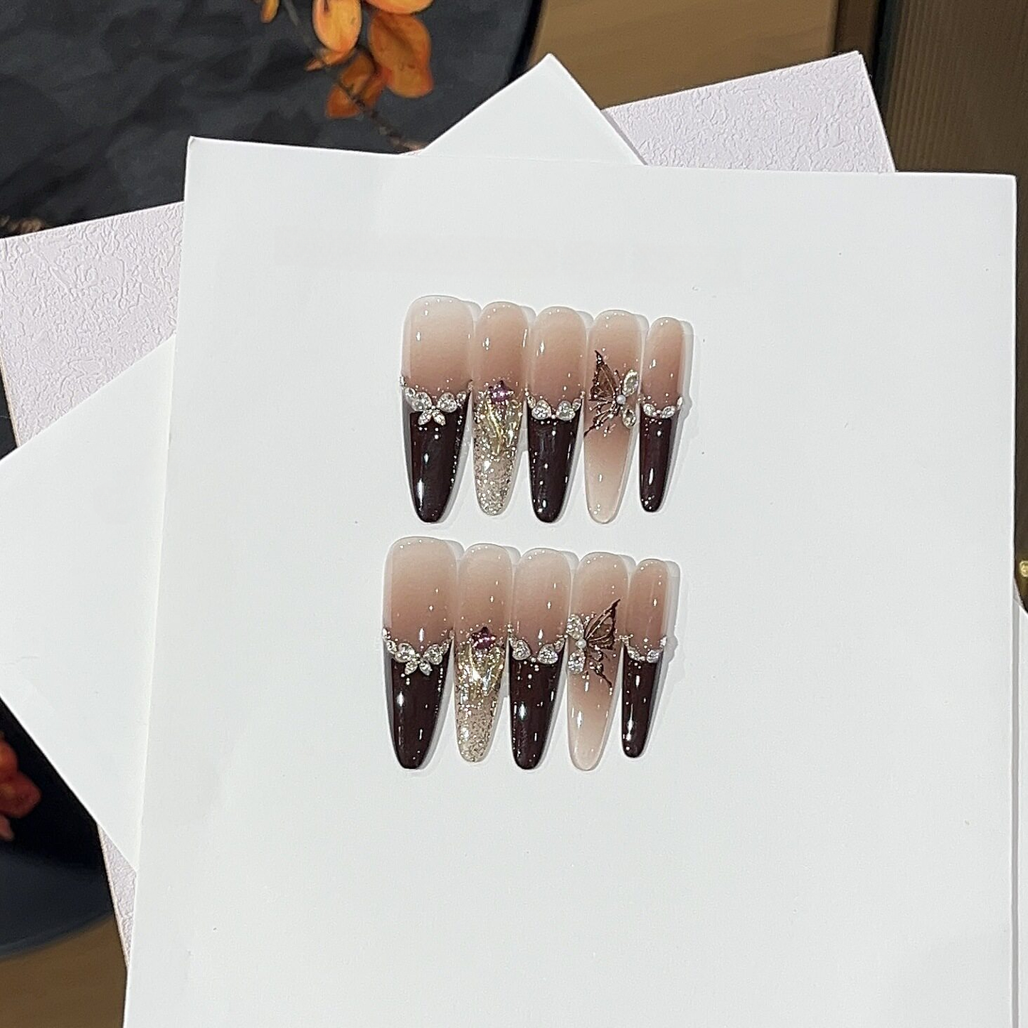 Hazelnut Cookie | Caramel French Butterfly Press-On Nails