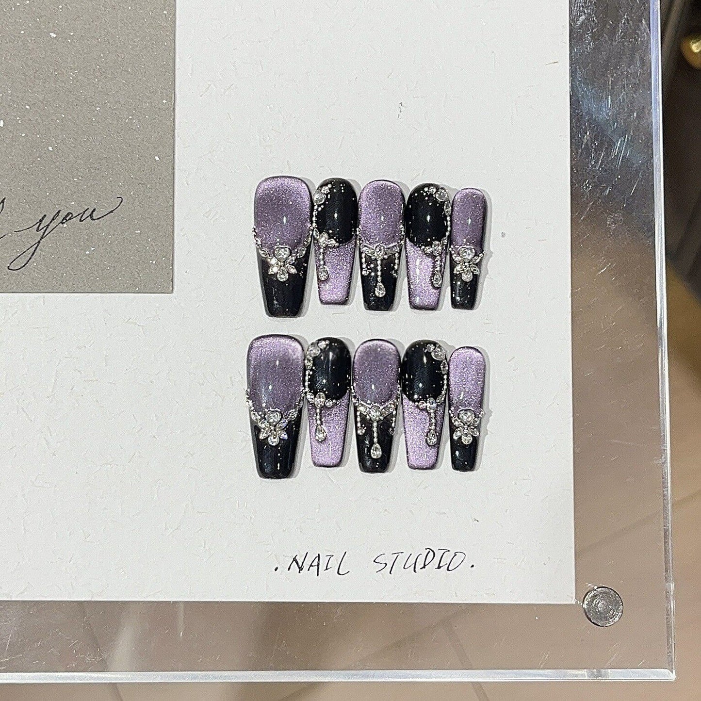 Violet Reverie Purple Cat-Eye Crystal Press-On Nails — Midnight Glam