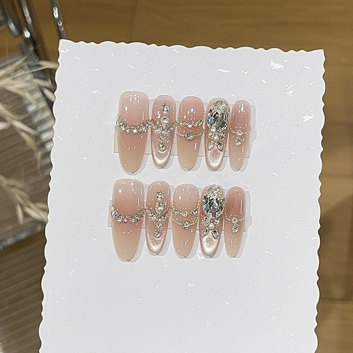 Milky Peach Blush | Crystal Press-On Nails