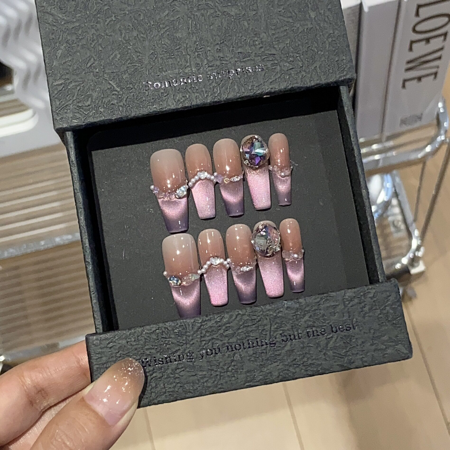 Misty Rose | Purple Gradient Cat-Eye French Press-On Nails
