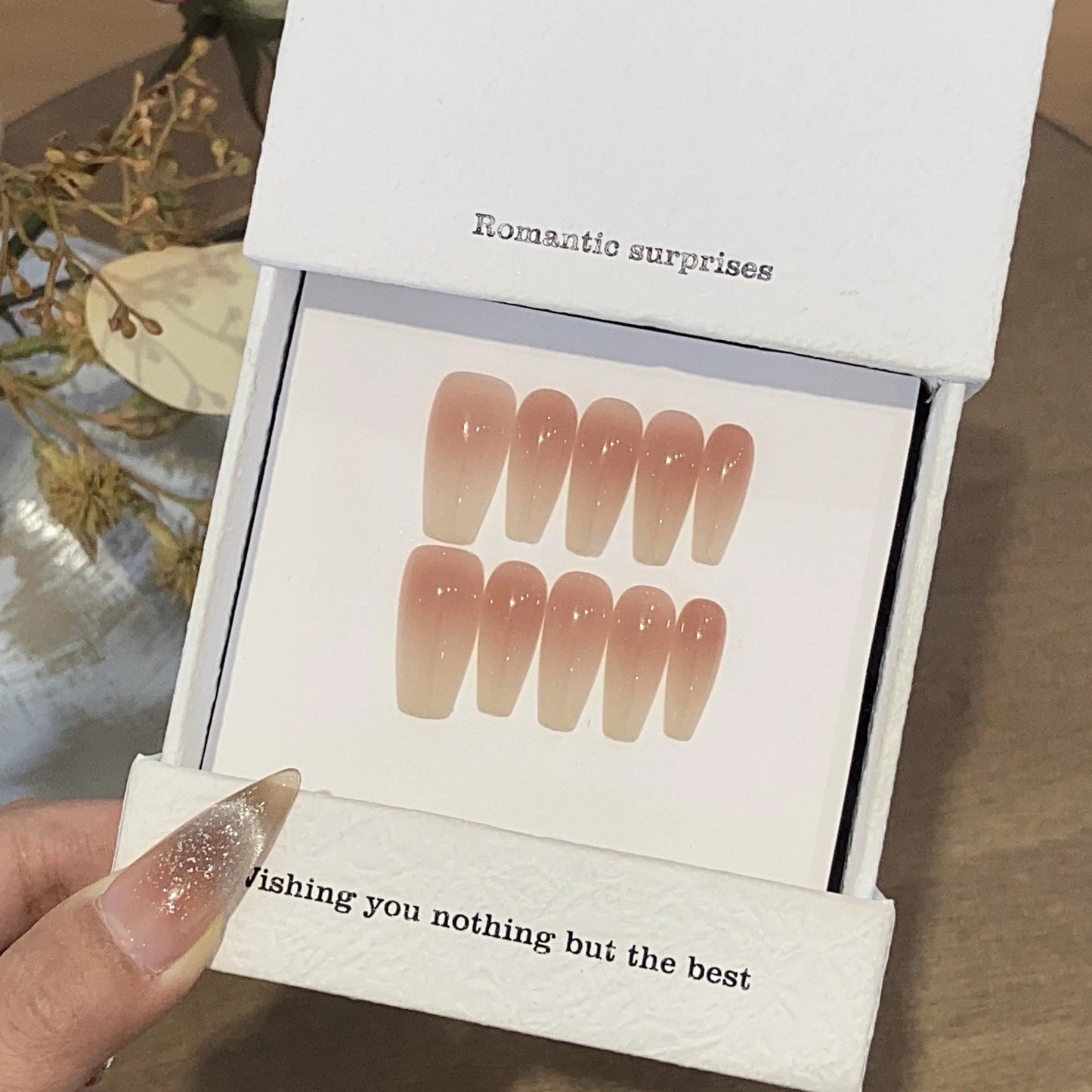 Sheer Peach Icy Gradient Press-On Nails | Handmade