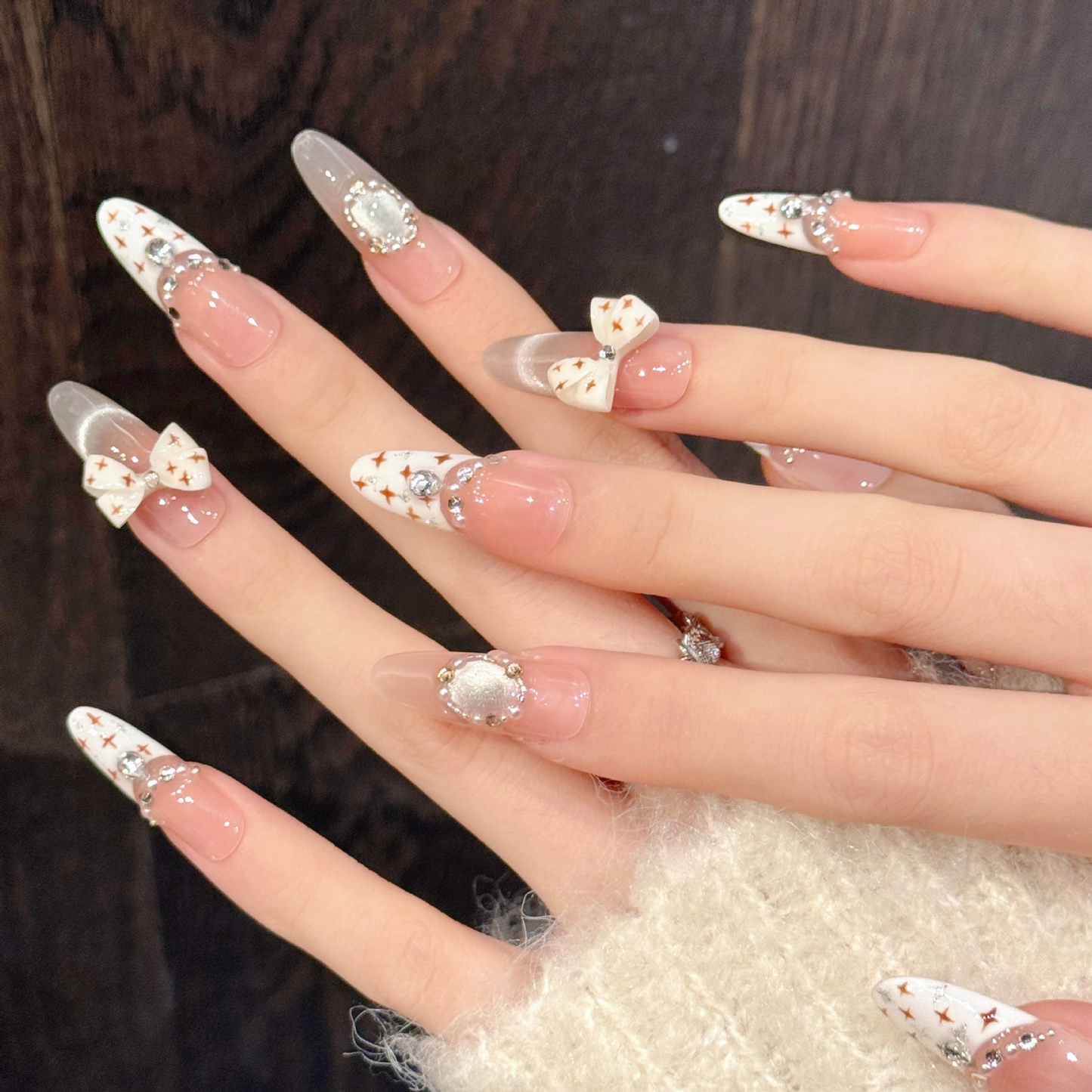 Parisian Bow French Cat-Eye Press-On Nails