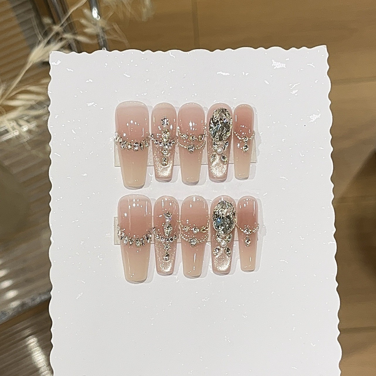 Milky Peach Blush | Crystal Press-On Nails