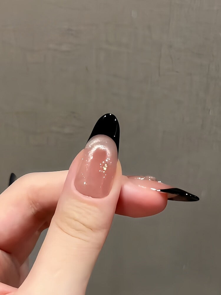 Vintage Black French Argyle Cat-Eye Press-On Nails - Dinner Luxe (5 Shapes)