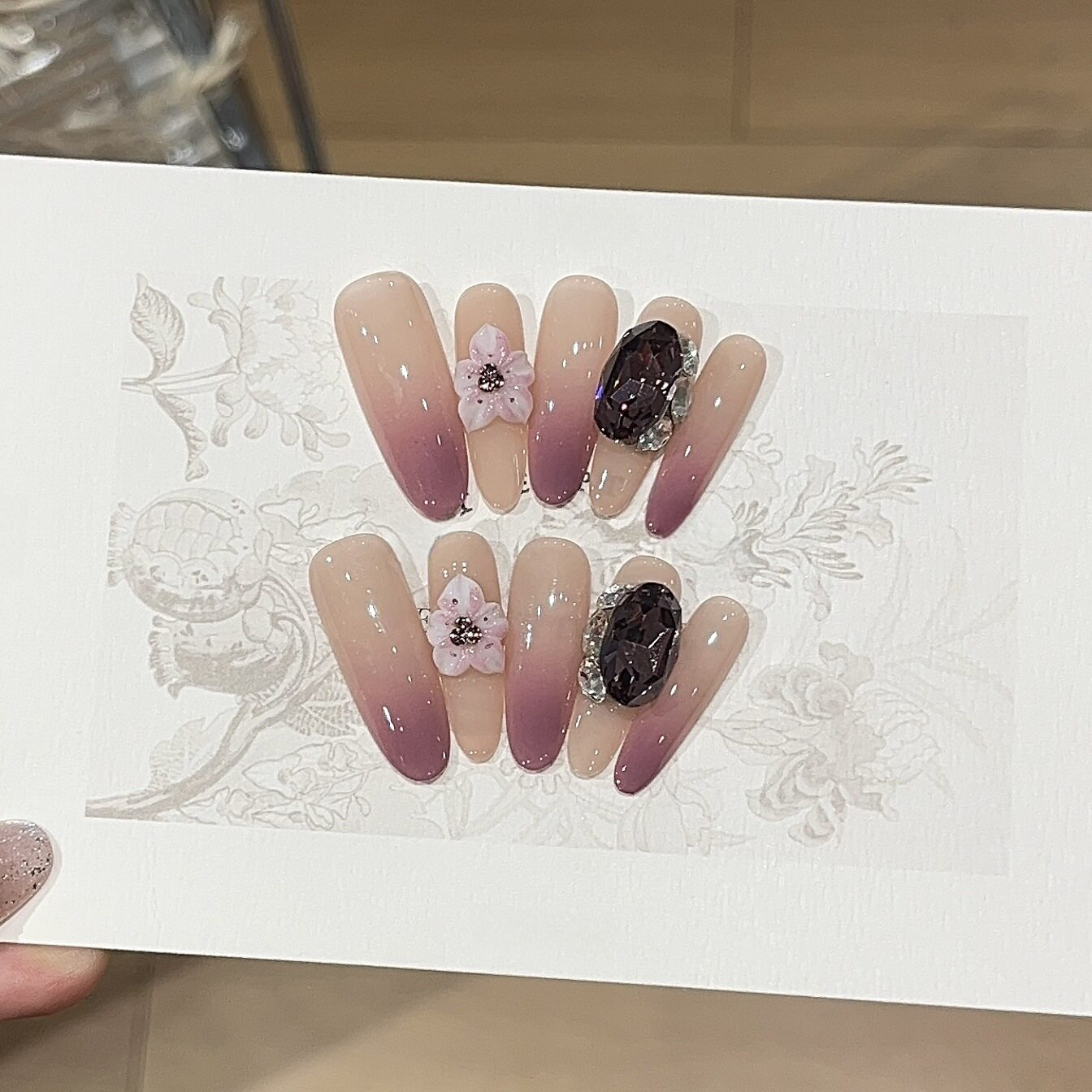 Grape Jam Gradient Press-On Nails | Handmade 3D Ice-Flower Gems