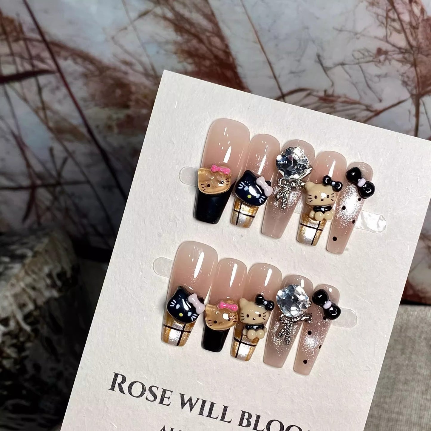 Black & Brown Plaid Cat-Eye Press-On Nails