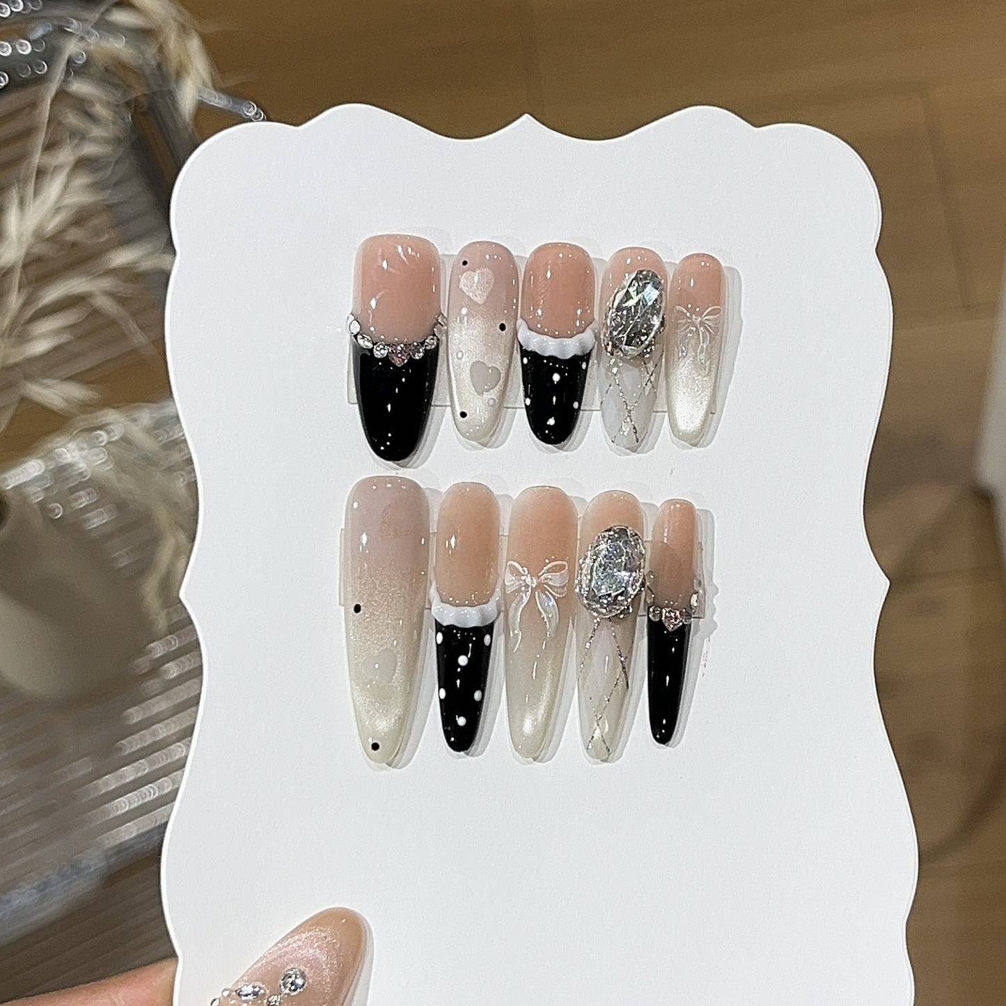 Ballet Sweetheart | Black French Cat-Eye Press-On Nails